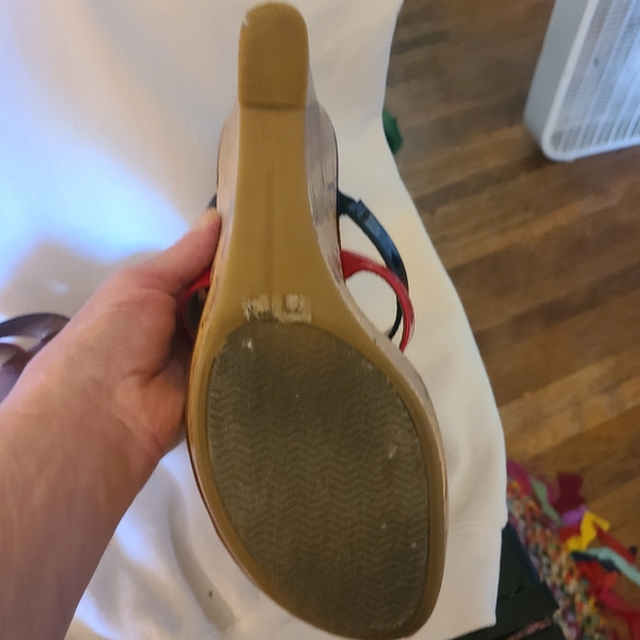 Tommy Hilfiger blue and red strapped cork wedged shoes - Picture 4 of 4